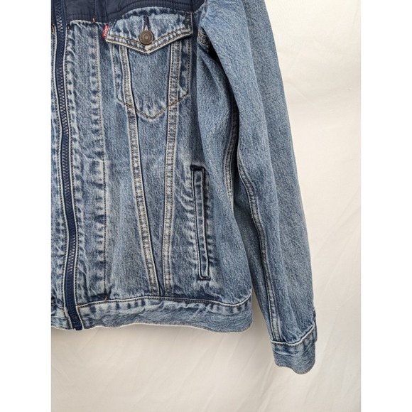 Levis Mens Trucker Jacket Mixed Denim Nylon Full Zip Jacket L Western Workwear - Picture 4 of 10